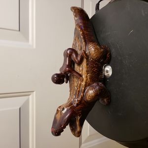 Vintage Primitive Ceramic Alligator w/ Person on Its Back Whiskey Jug / Ashtray